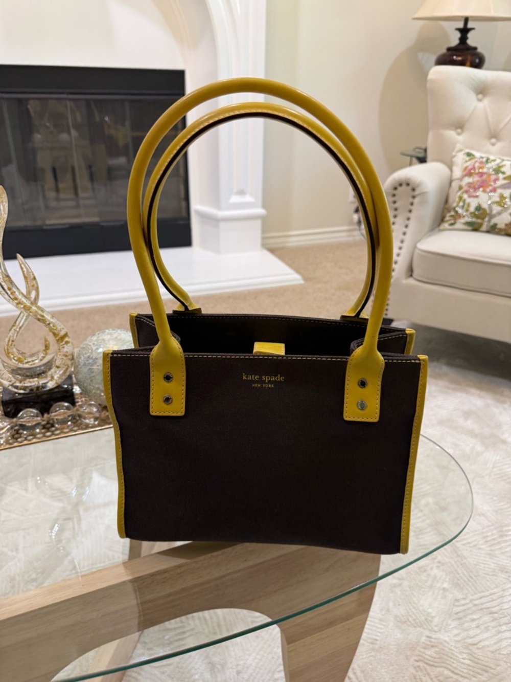 kate spade Brown Tote with Yellow Handles and Trim - Picture 8 of 10